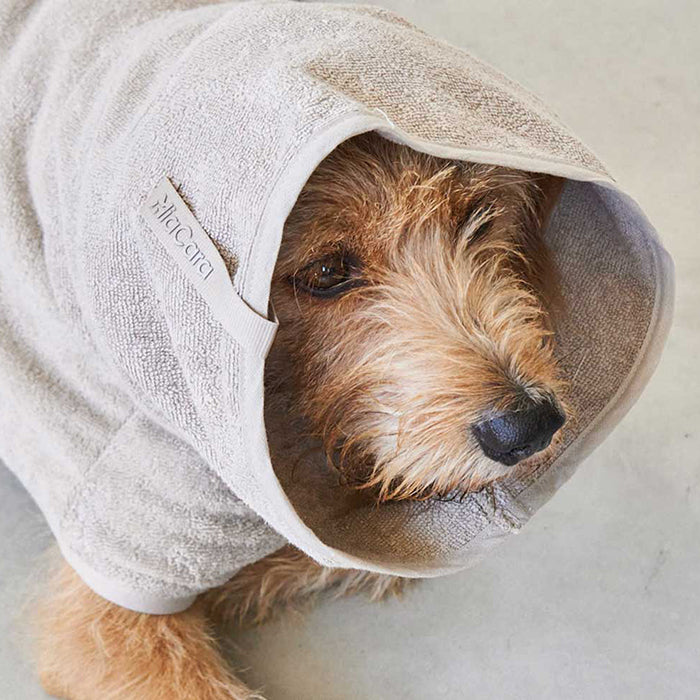 Bagno dog bathrobe Greige/ light gray - beige made of organic cotton terry with particularly high absorbency
