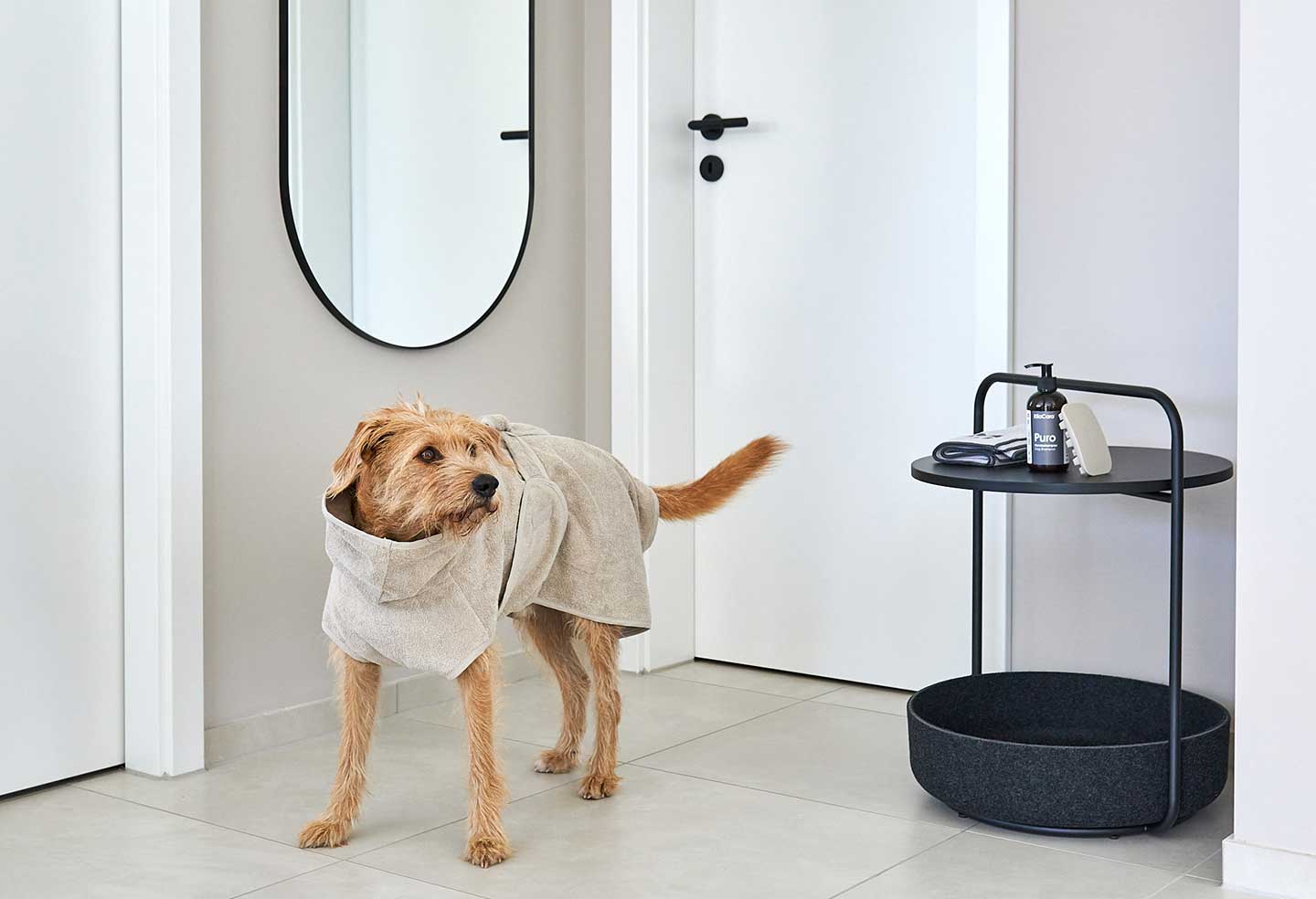 Bagno dog bathrobe Midnight / dark gray made of organic cotton terry with particularly high absorbency
