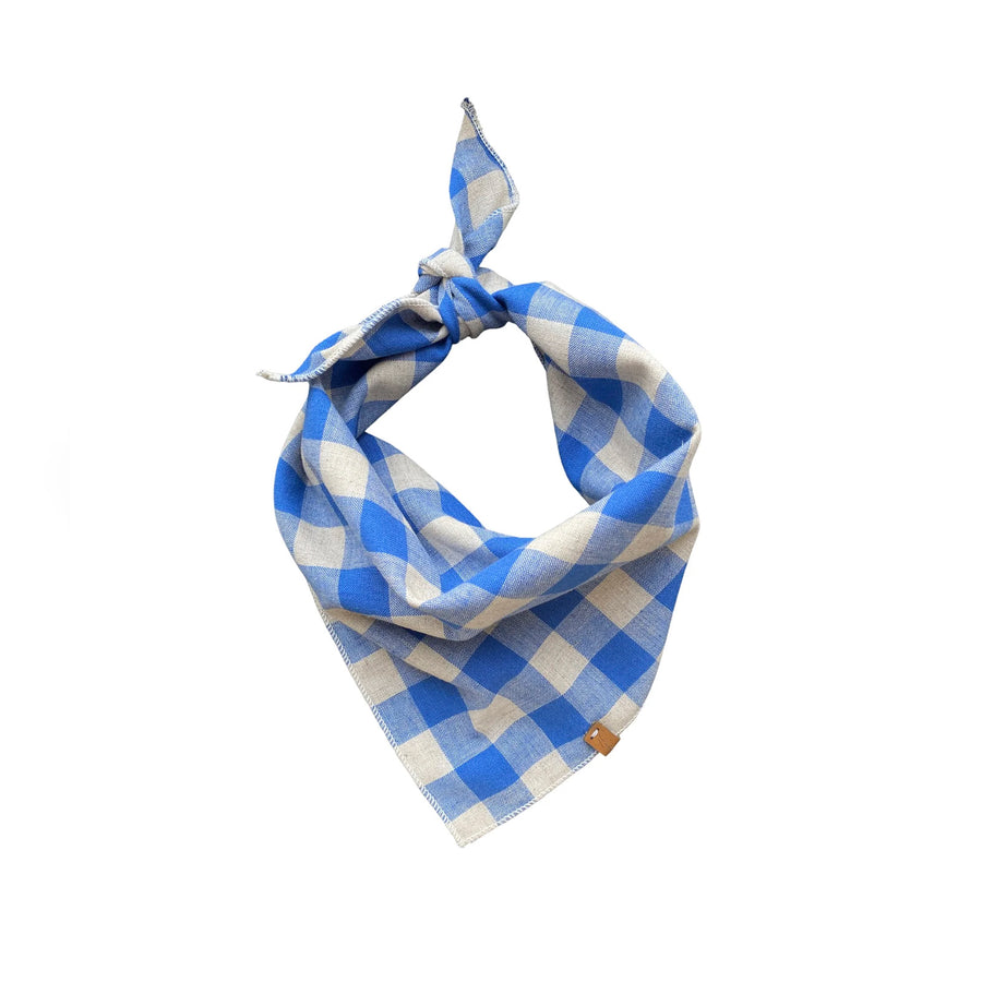 Linen scarf CHECK Cobalt blue