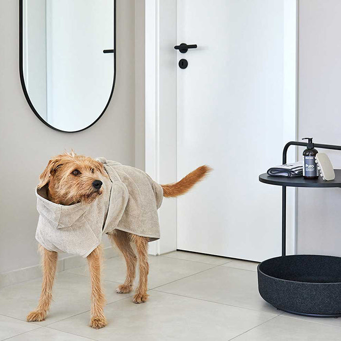 Bagno dog bathrobe Greige/ light gray - beige made of organic cotton terry with particularly high absorbency