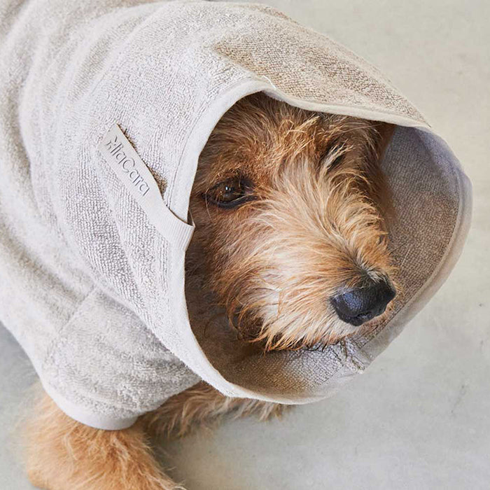 Peignoir pour chien Bagno grège/gris clair - beige en coton éponge biologique à pouvoir absorbant particulièrement élevé